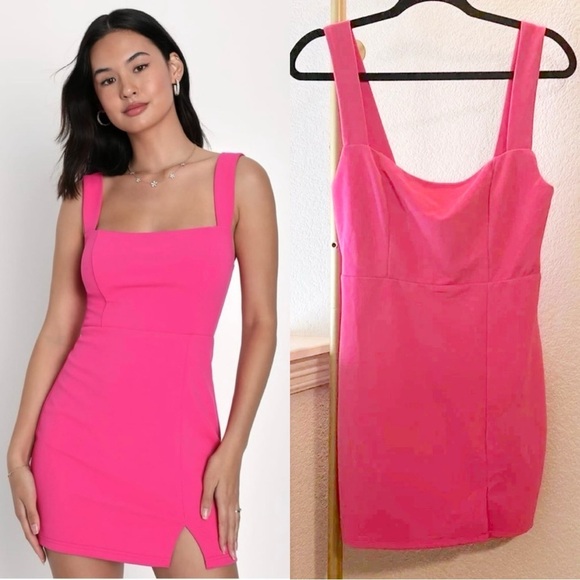 Lulus Dresses & Skirts - Size S - NWOT Lulus‎ Social Sensation Hot Pink Square Neck Mini Bodycon Dress